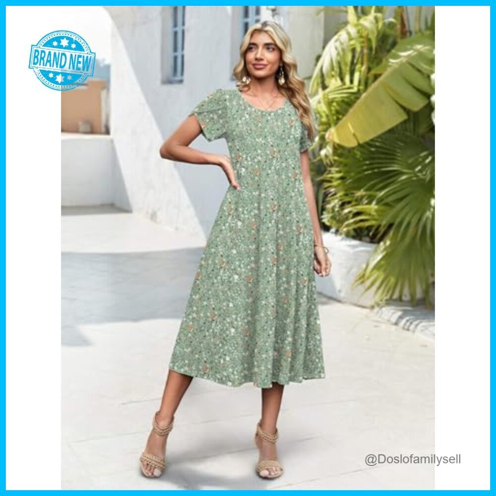 Flowy Midi Sundress Petal Sleeve A-Line Bohemian Casual Elegant Summer Dress - Picture 2 of 7